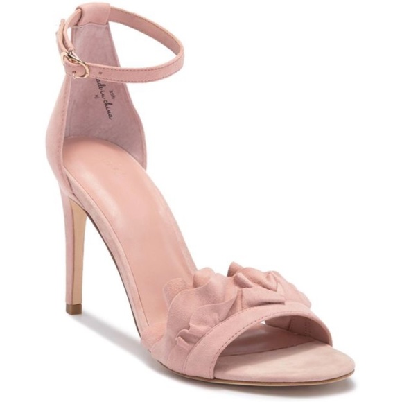 Joie Shoes - Joie Pink Abigail Ruffled Suede Heel Pump Sandal